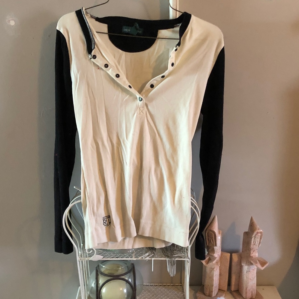 Polo Ralph Lauren Black and Cream Long Sleeve Top